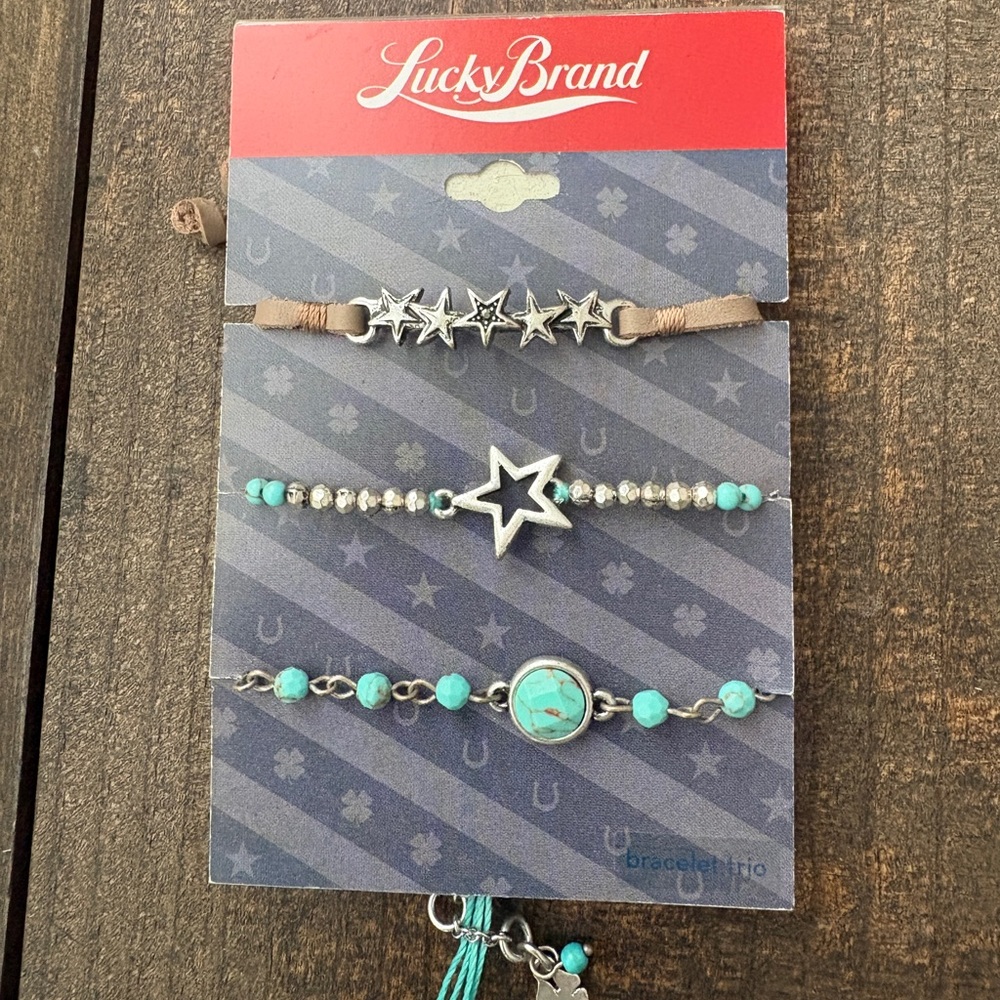 Lucky Brand Turquoise and Silver Beaded Bracelet Set